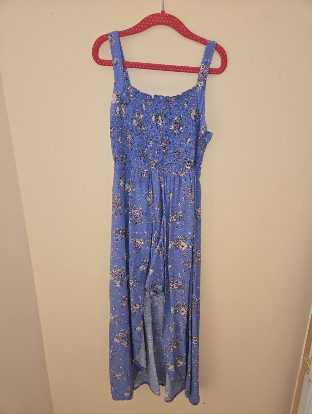 Beautiful Art Class Periwinkle Floral Smocked High Low Dress With Shorts